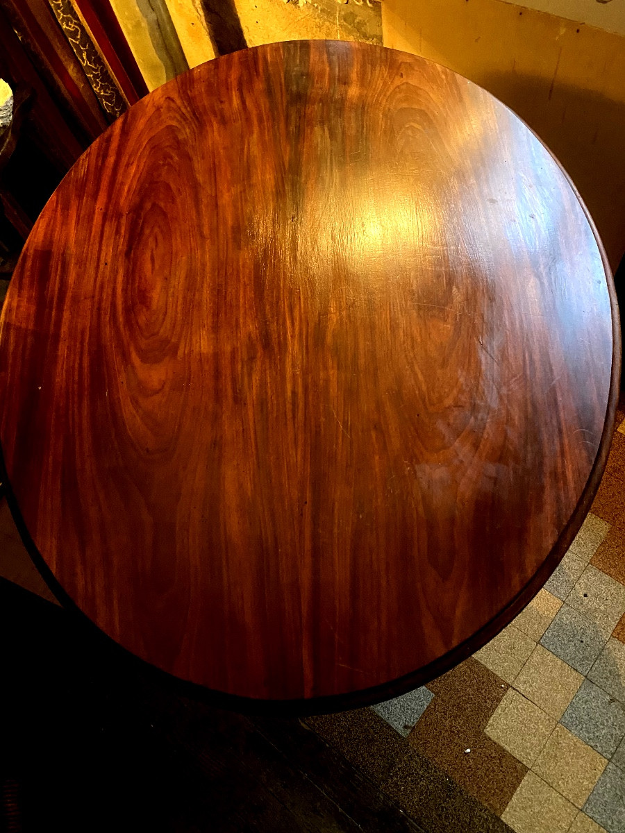 Generous Oval English Pedestal Table, 19th Century, With An Ornate Central Pedestal In Red Mahogany And A Swiveling Top-photo-1