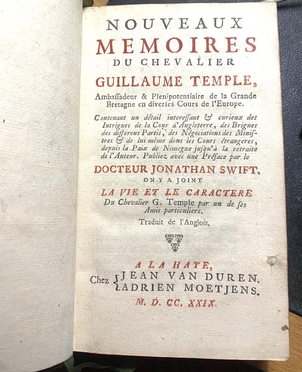 New Memoirs Of Knight William Temple: At The Arms Of The Count Of Colembray In The Hague 1729-photo-3