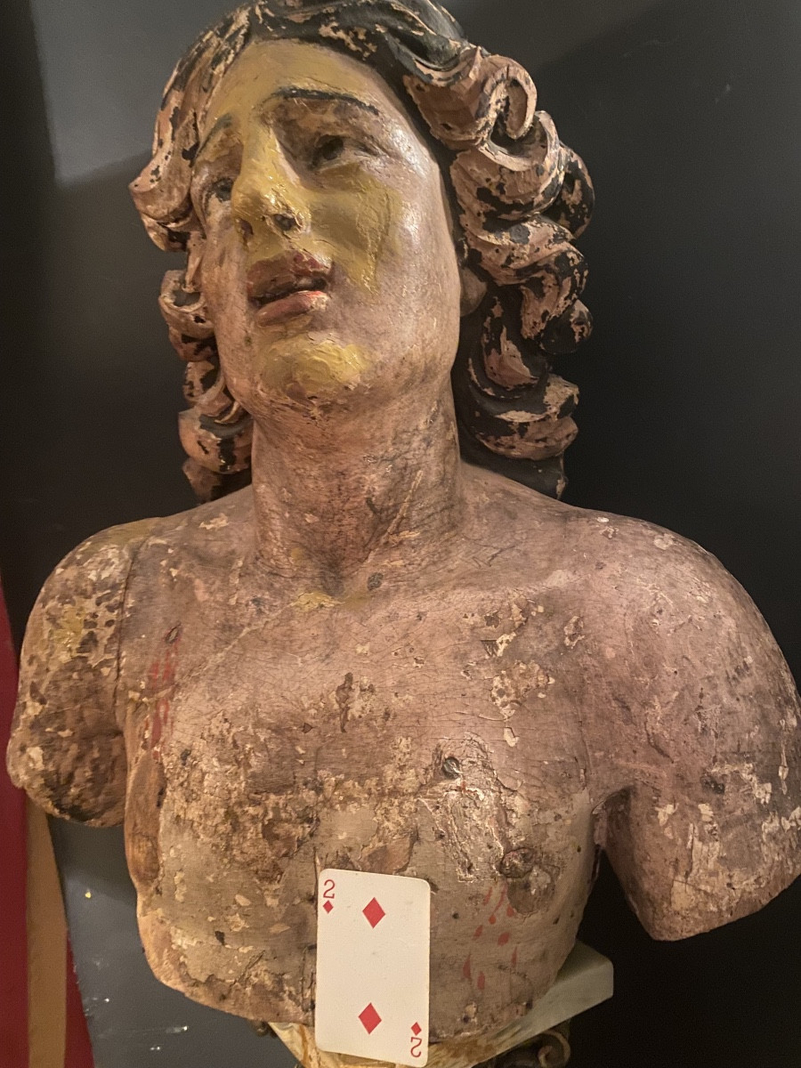 Important Head Of Saint-sébastian In Linden Polychrome Sculpted Louis XIV-photo-2