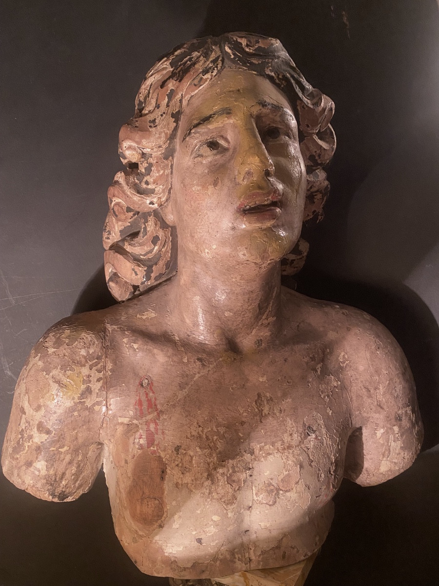 Important Head Of Saint-sébastian In Linden Polychrome Sculpted Louis XIV-photo-1