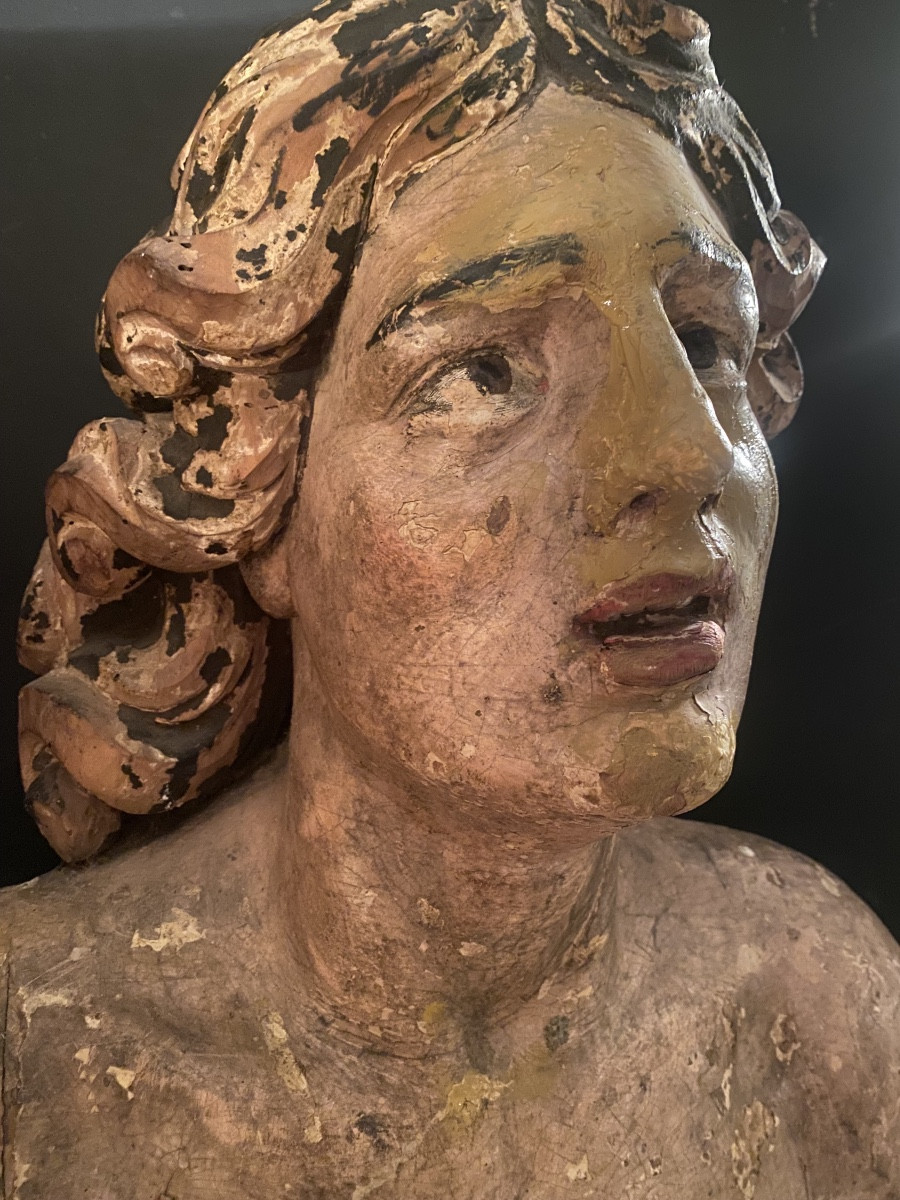 Important Head Of Saint-sébastian In Linden Polychrome Sculpted Louis XIV-photo-2