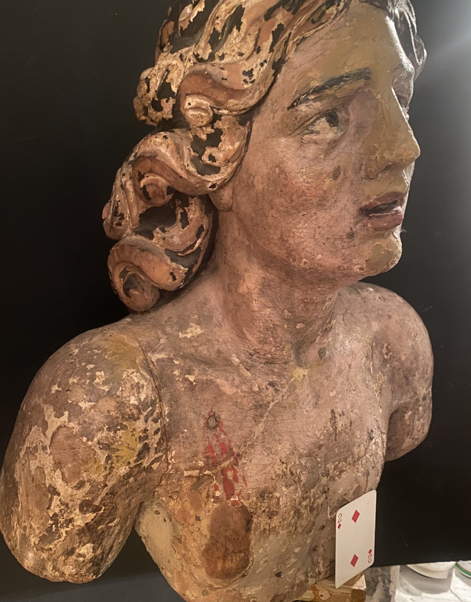 Important Head Of Saint-sébastian In Linden Polychrome Sculpted Louis XIV-photo-4