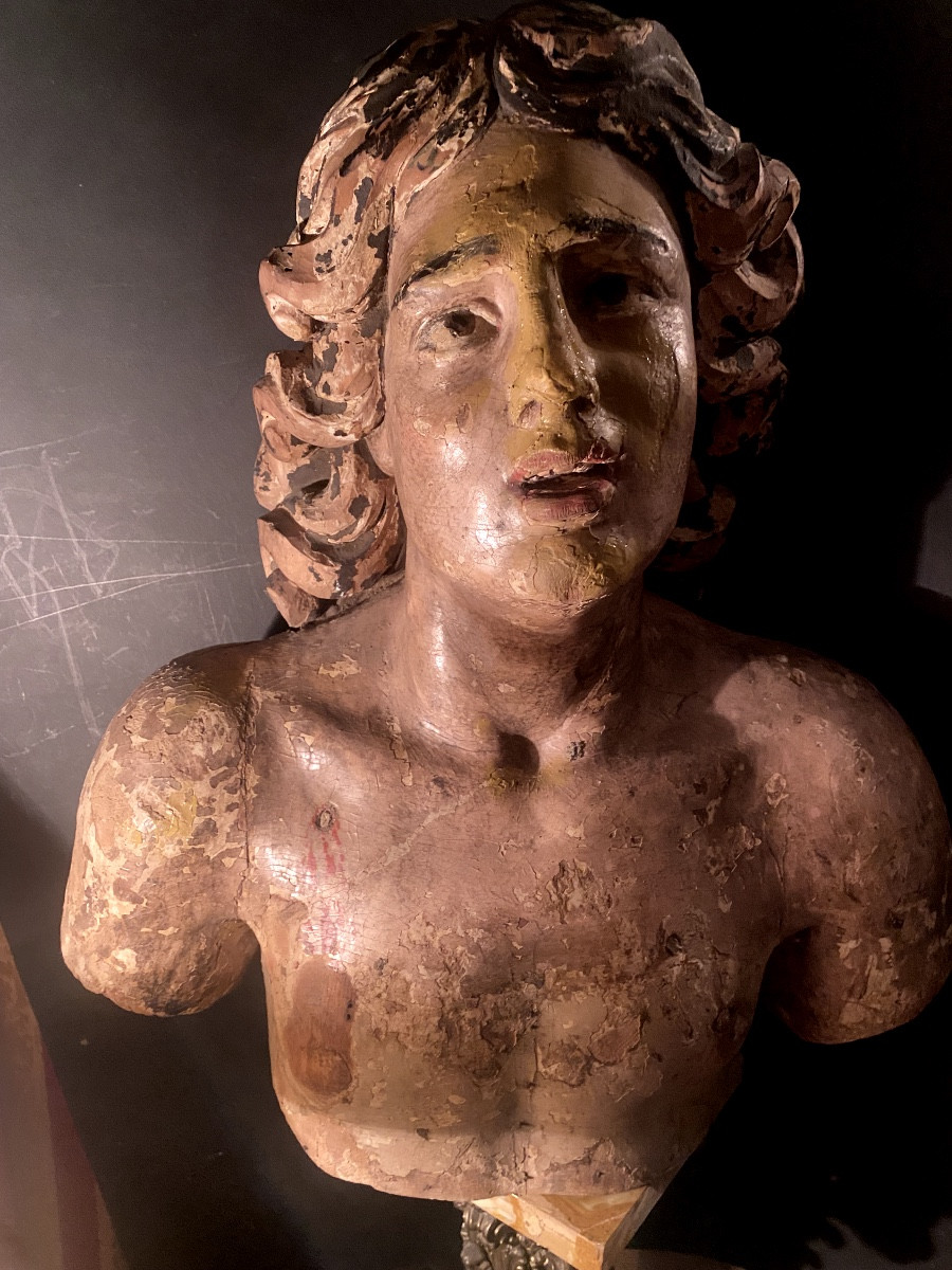 Important Head Of Saint-sébastian In Linden Polychrome Sculpted Louis XIV-photo-5