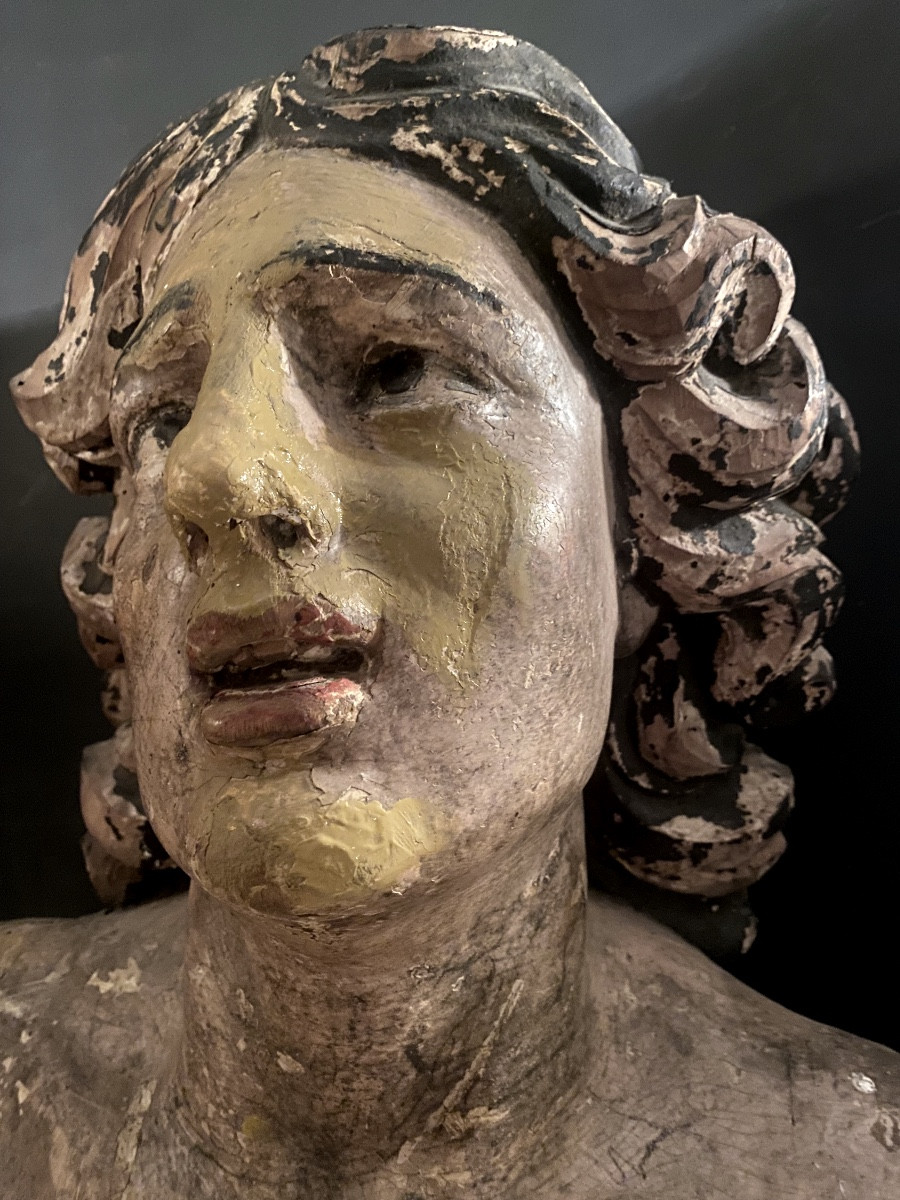 Important Head Of Saint-sébastian In Linden Polychrome Sculpted Louis XIV-photo-7