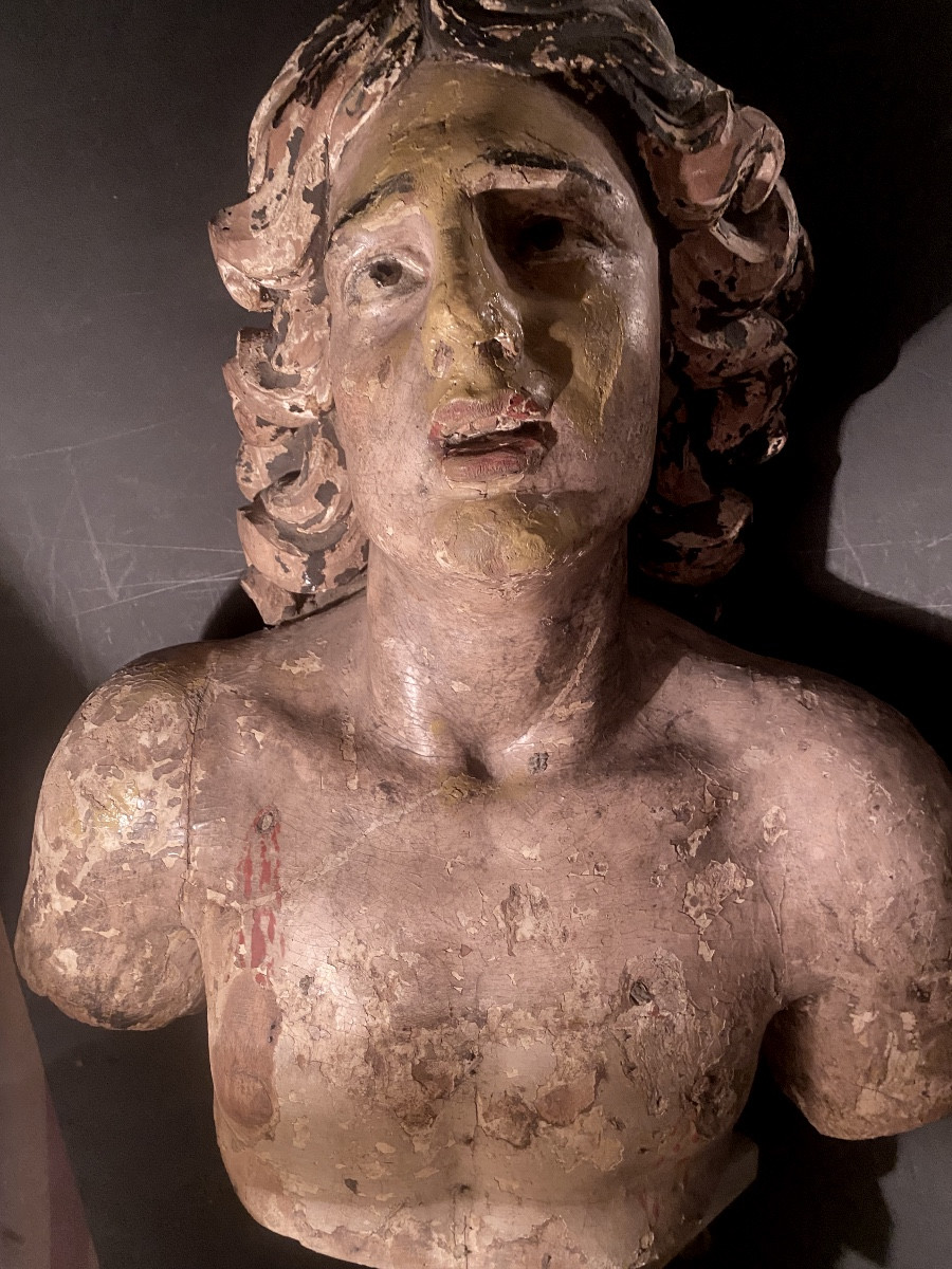 Important Head Of Saint-sébastian In Linden Polychrome Sculpted Louis XIV-photo-8