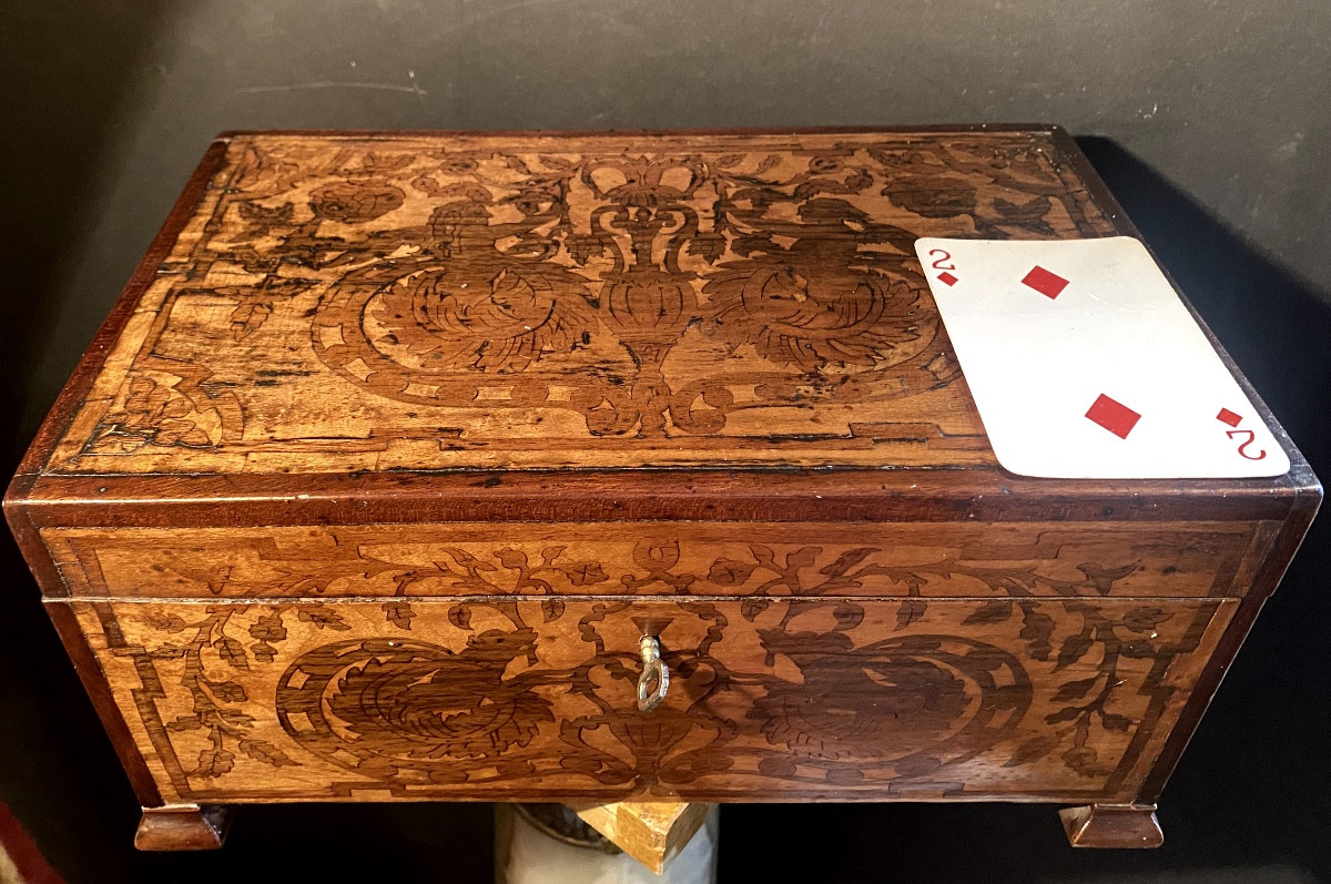  Beautiful Early 19th Century Jewelry Box, Marquetry In Two Woods In The Baroque Style à La Bérain Ch. X. -photo-2