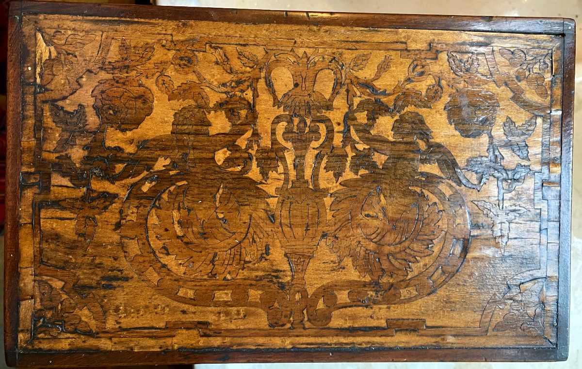  Beautiful Early 19th Century Jewelry Box, Marquetry In Two Woods In The Baroque Style à La Bérain Ch. X. -photo-3