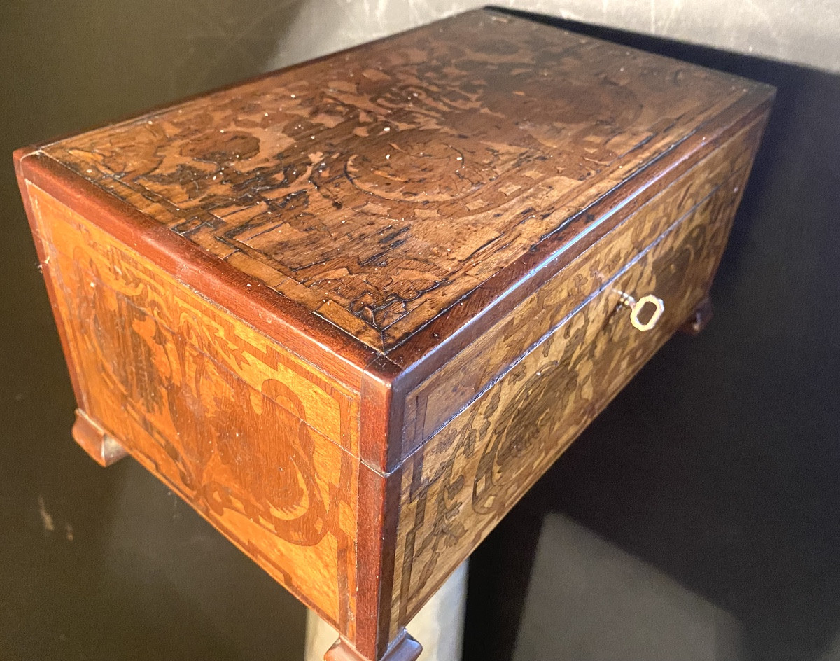  Beautiful Early 19th Century Jewelry Box, Marquetry In Two Woods In The Baroque Style à La Bérain Ch. X. -photo-2