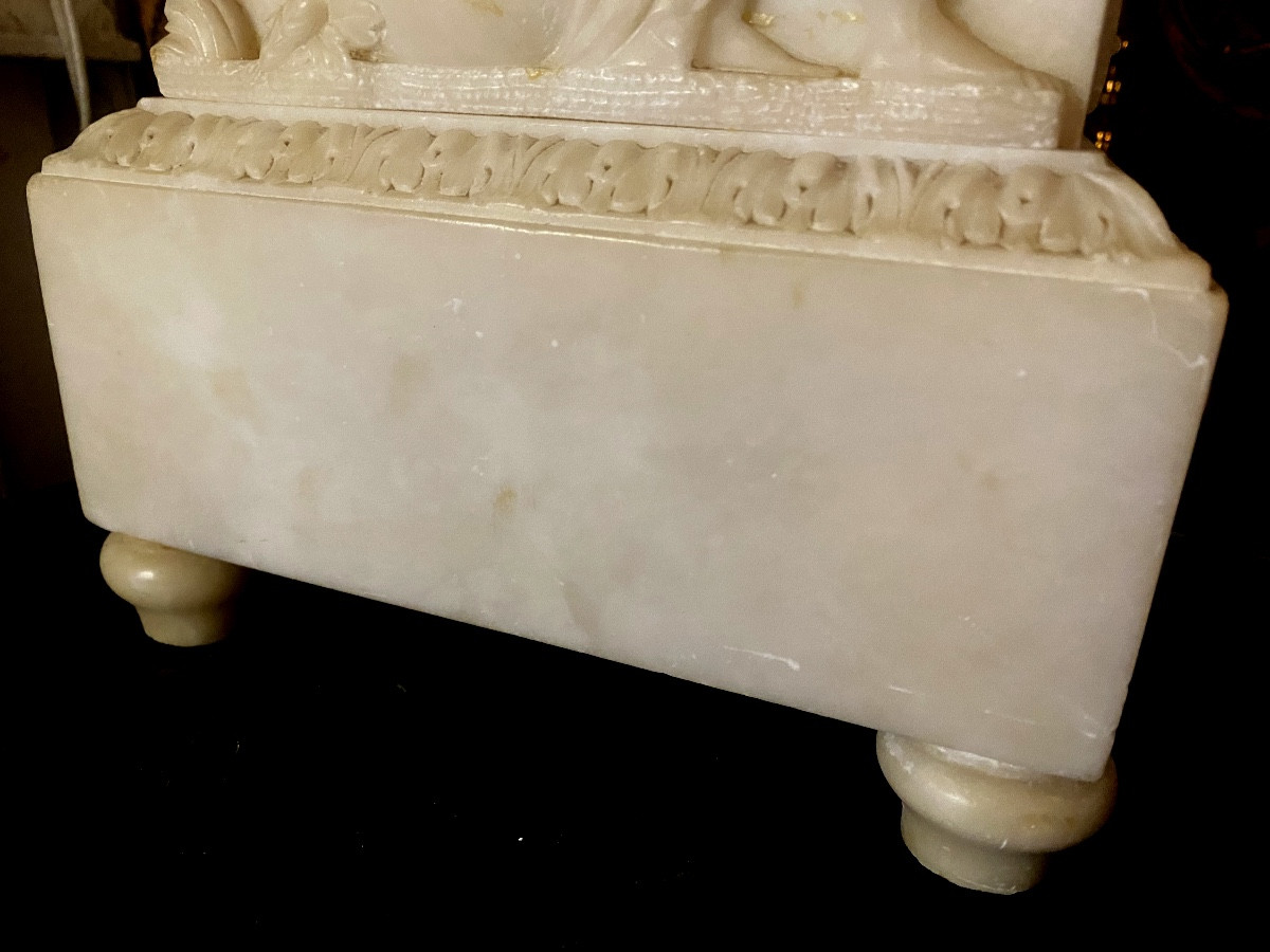 High-quality Charles X Period Carved Alabaster Clock With A Wheel-shaped Enamel Dial And Bronze-photo-8