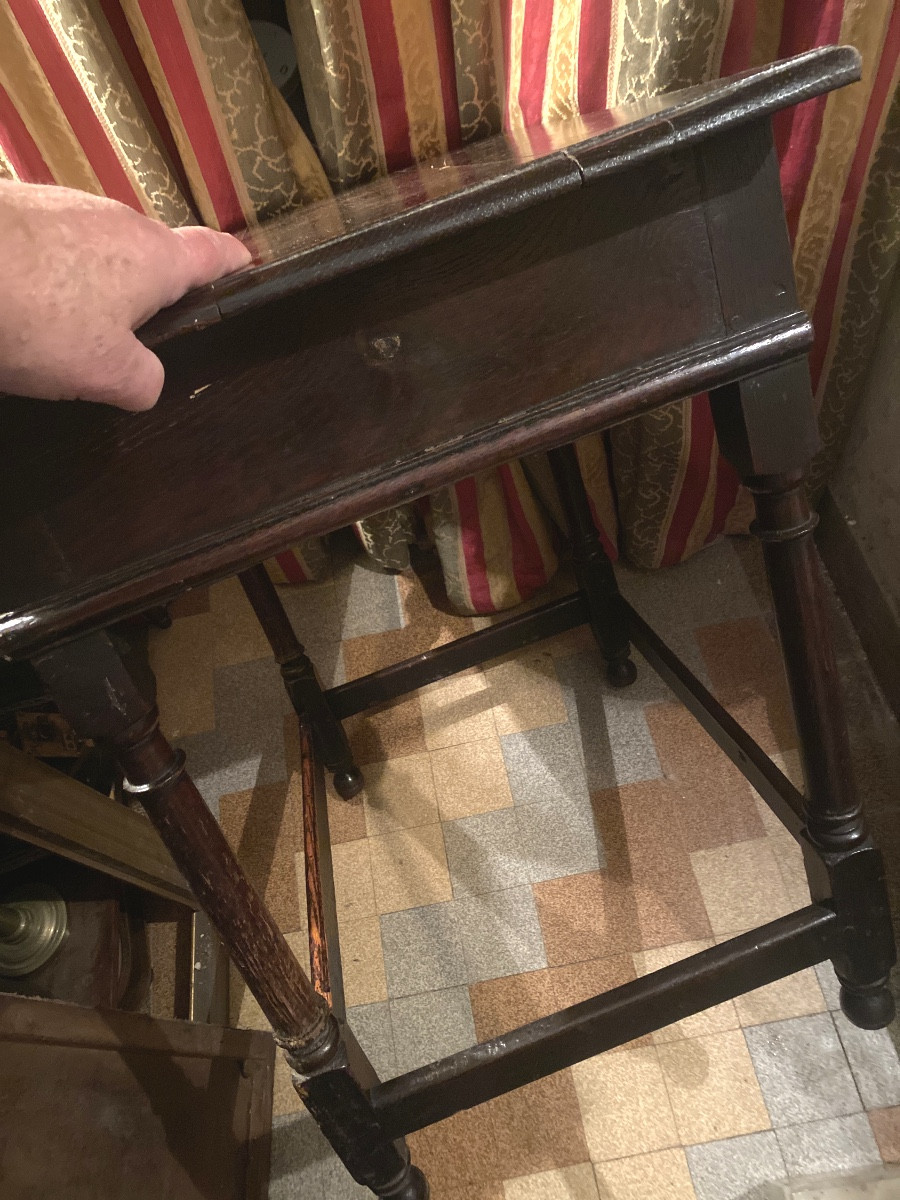 Ravissante table console en chêne a traverses,  façade sculptée, de style Louis XIII un tiroir -photo-8