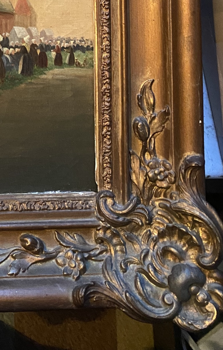 L'étal aux légumes devant la Chapelle "La Fierté Saint Romain" de Rouen H/toile Encadrée XIXème-photo-8