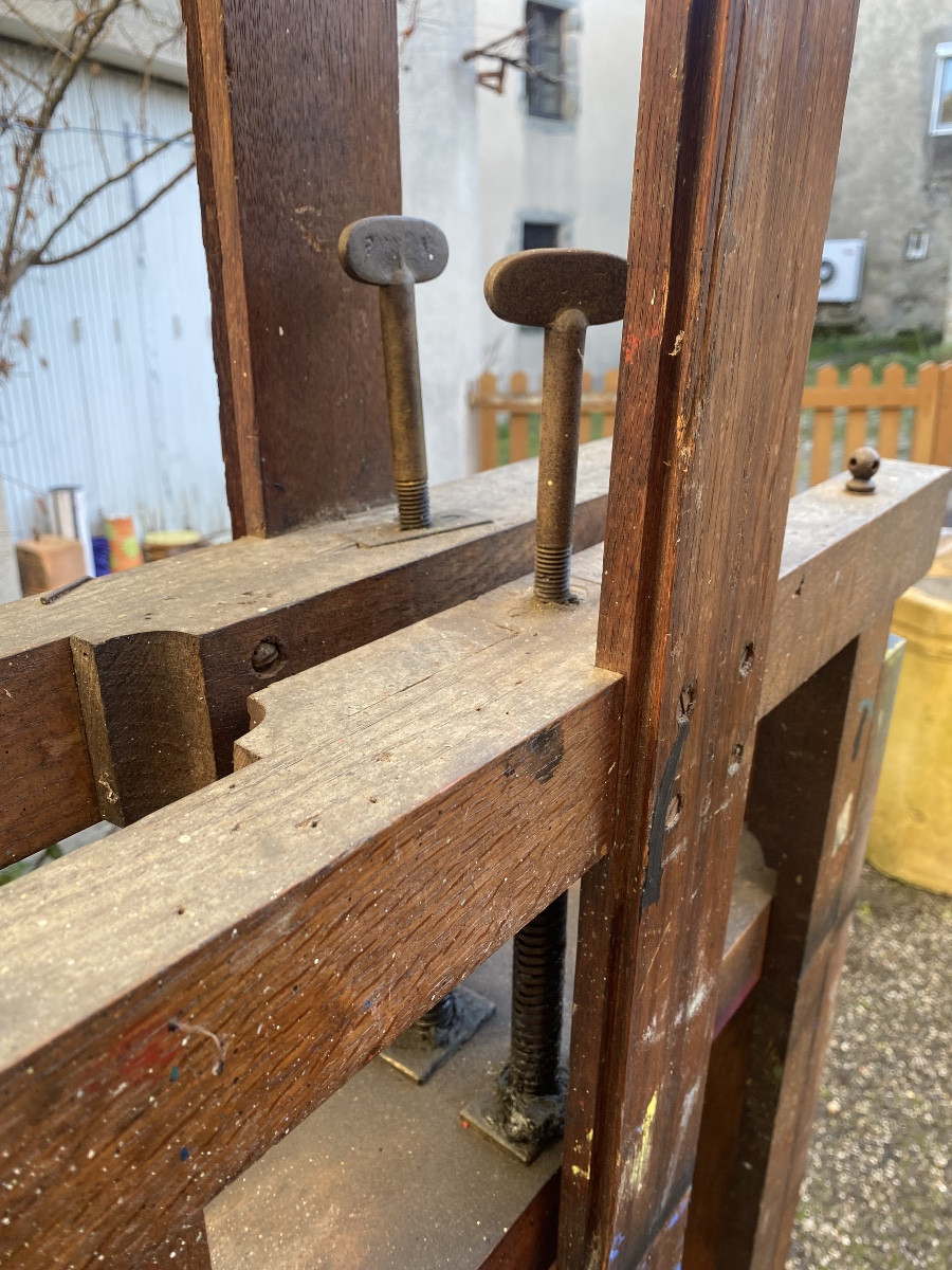 Géant Chevalet de Peintre en chêne XIXème bifaces a manivelle de" Paul Delvaux ", Peintre Belge-photo-6