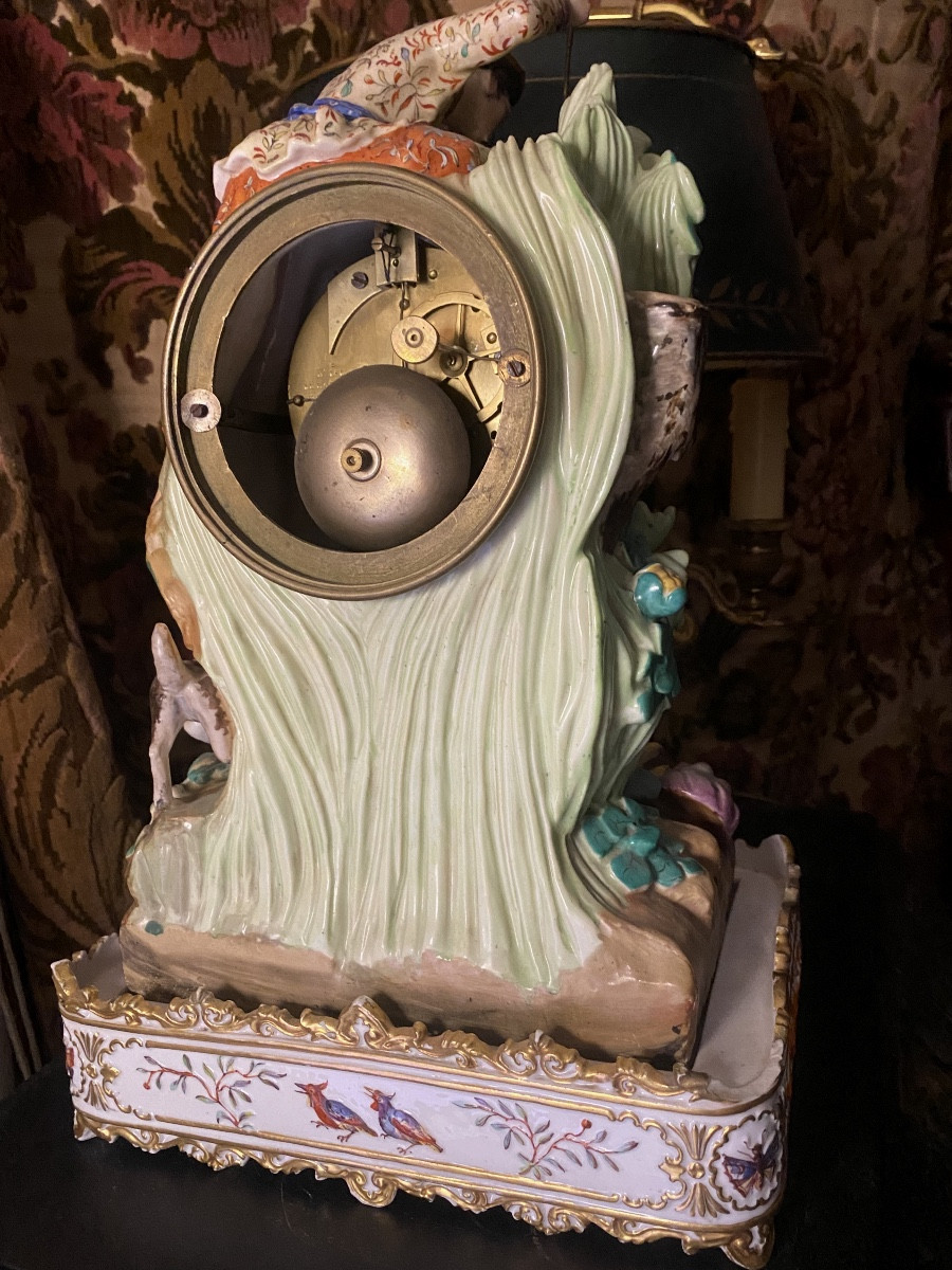 Beautiful Charles X Decorated Porcelain Clock "the Chi Nois Hunter" Attributed To Jacob Petit. -photo-4