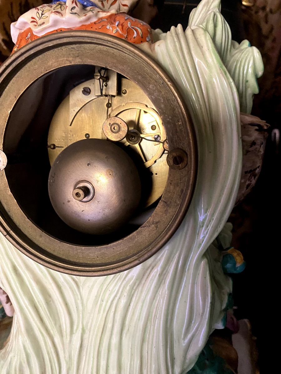 Beautiful Charles X Decorated Porcelain Clock "the Chi Nois Hunter" Attributed To Jacob Petit. -photo-5