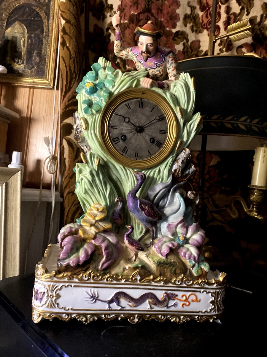 Beautiful Charles X Decorated Porcelain Clock "the Chi Nois Hunter" Attributed To Jacob Petit. -photo-8