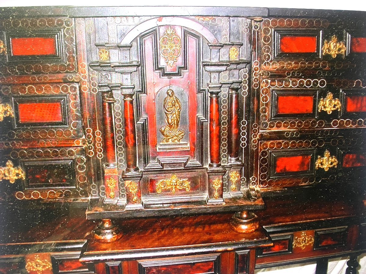   Cabinet en écaille de tortue de Voyage Italien du XVIIème siècle Renaissance et son piètement-photo-2