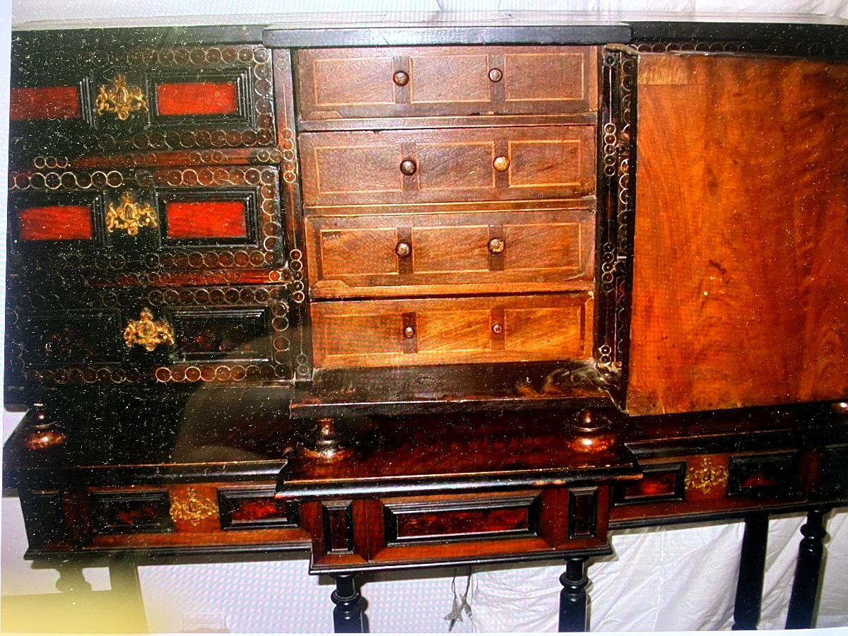   Cabinet en écaille de tortue de Voyage Italien du XVIIème siècle Renaissance et son piètement-photo-3