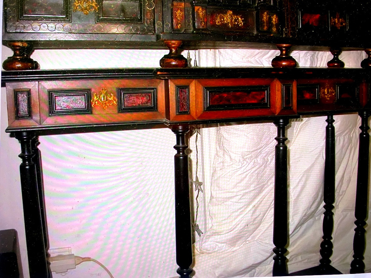   Cabinet en écaille de tortue de Voyage Italien du XVIIème siècle Renaissance et son piètement-photo-2