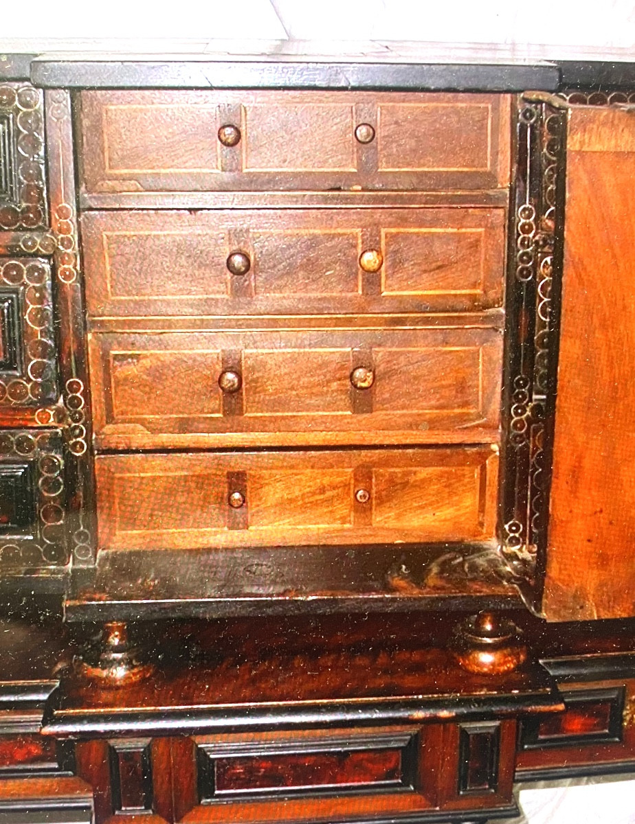   Cabinet en écaille de tortue de Voyage Italien du XVIIème siècle Renaissance et son piètement-photo-6