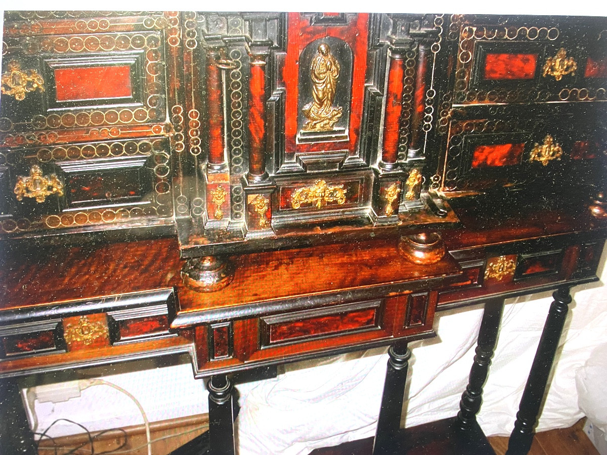   Cabinet en écaille de tortue de Voyage Italien du XVIIème siècle Renaissance et son piètement-photo-8