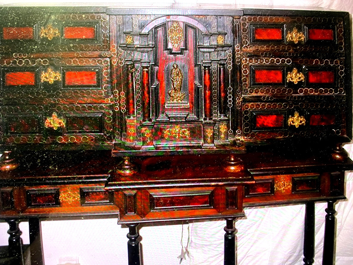   Cabinet en écaille de tortue de Voyage Italien du XVIIème siècle Renaissance et son piètement-photo-3