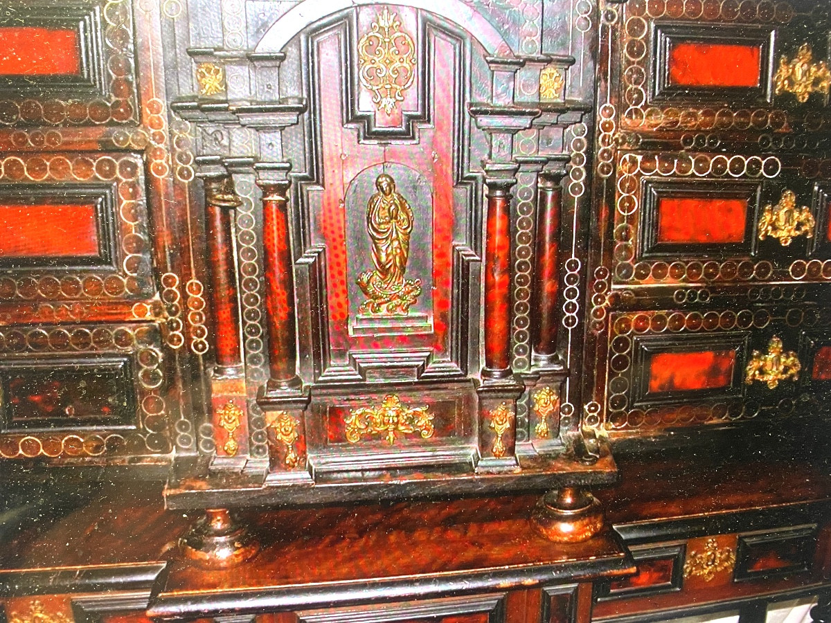   Cabinet en écaille de tortue de Voyage Italien du XVIIème siècle Renaissance et son piètement-photo-7