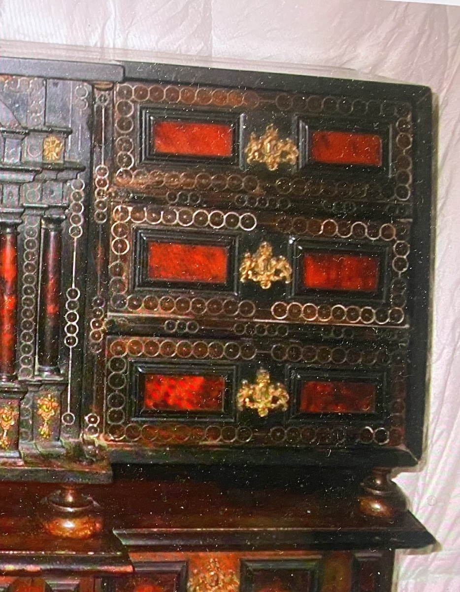   Cabinet en écaille de tortue de Voyage Italien du XVIIème siècle Renaissance et son piètement-photo-1