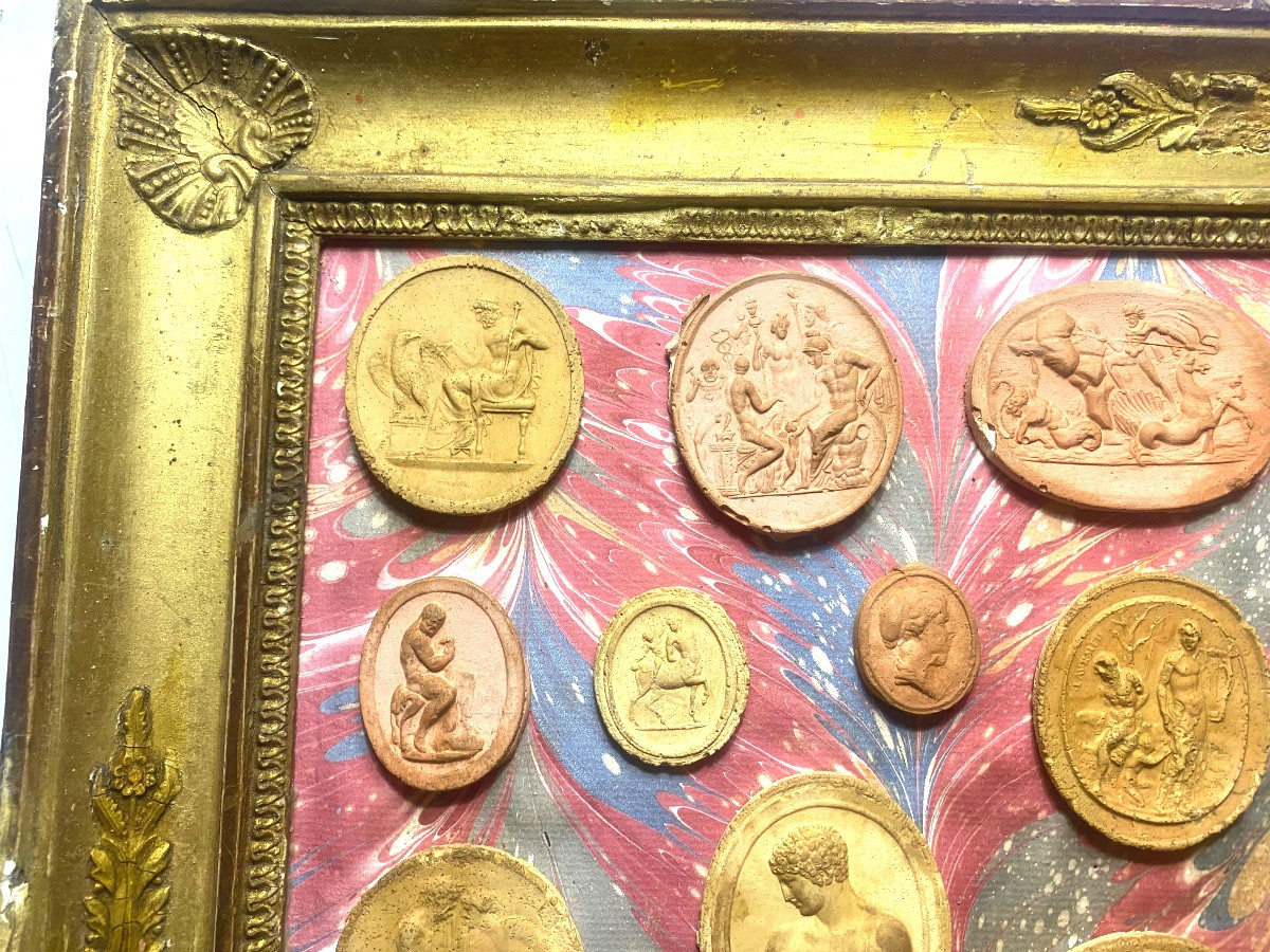  Beautifully Framed, 19th-century Italian Terracotta Cameo Prints Of Ancient Gods & Goddesses-photo-2