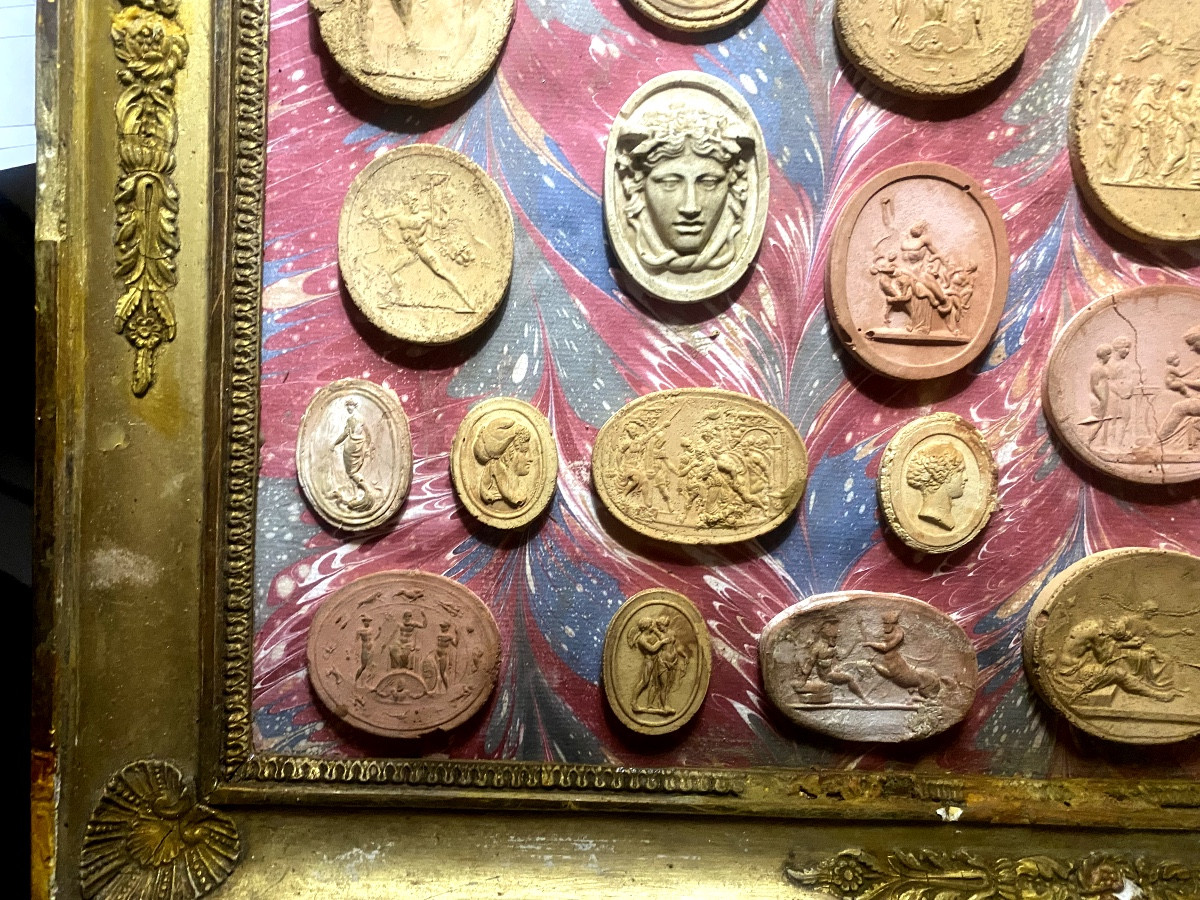  Beautifully Framed, 19th-century Italian Terracotta Cameo Prints Of Ancient Gods & Goddesses-photo-3