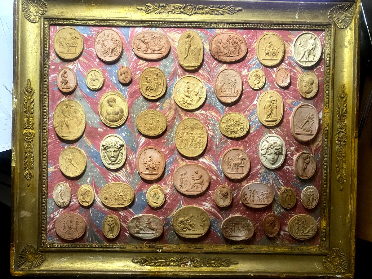  Beautifully Framed, 19th-century Italian Terracotta Cameo Prints Of Ancient Gods & Goddesses