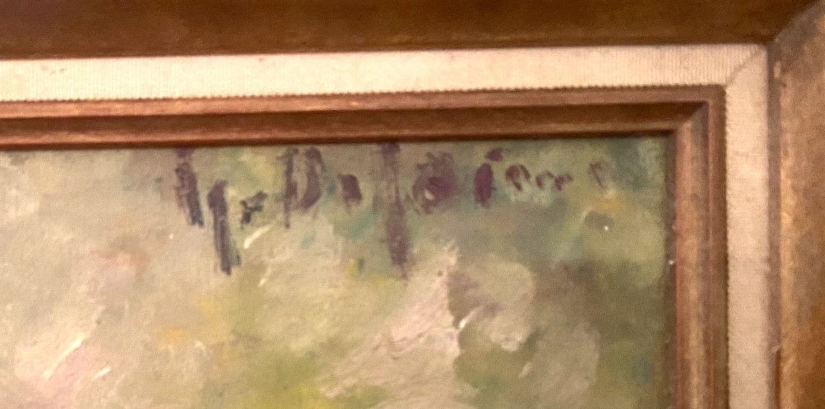 Large Framed Oil Painting On Panel Depicting A Steamship In A Port With Sailboats, 50/60-photo-4