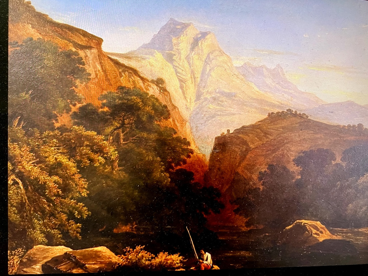  le"Pescatore " dans une vallée montagneuse, huile sur toile   encadrée de Luigi Venturi XIXème-photo-2