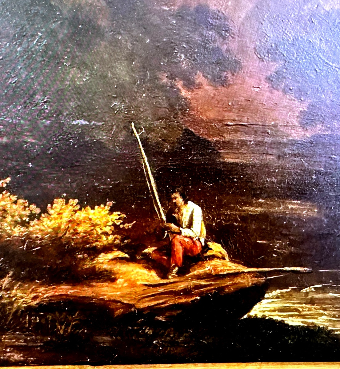  le"Pescatore " dans une vallée montagneuse, huile sur toile   encadrée de Luigi Venturi XIXème-photo-4