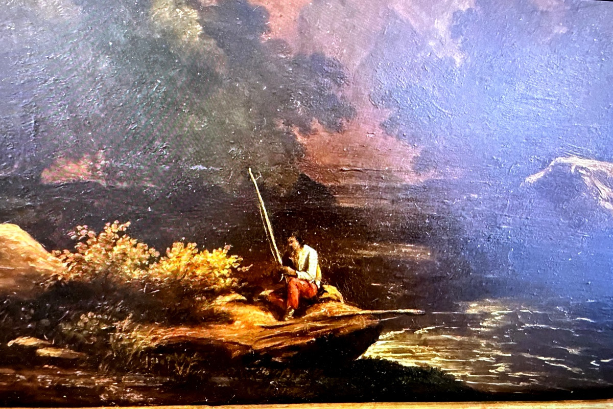  le"Pescatore " dans une vallée montagneuse, huile sur toile   encadrée de Luigi Venturi XIXème-photo-8