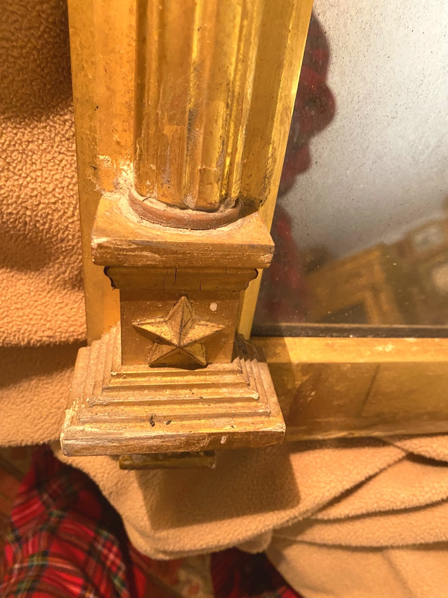 19th Century Gilded Wooden "masonic" Mirror With Columns Featuring Celestial Spheres And A Compass And Square Pediment-photo-3