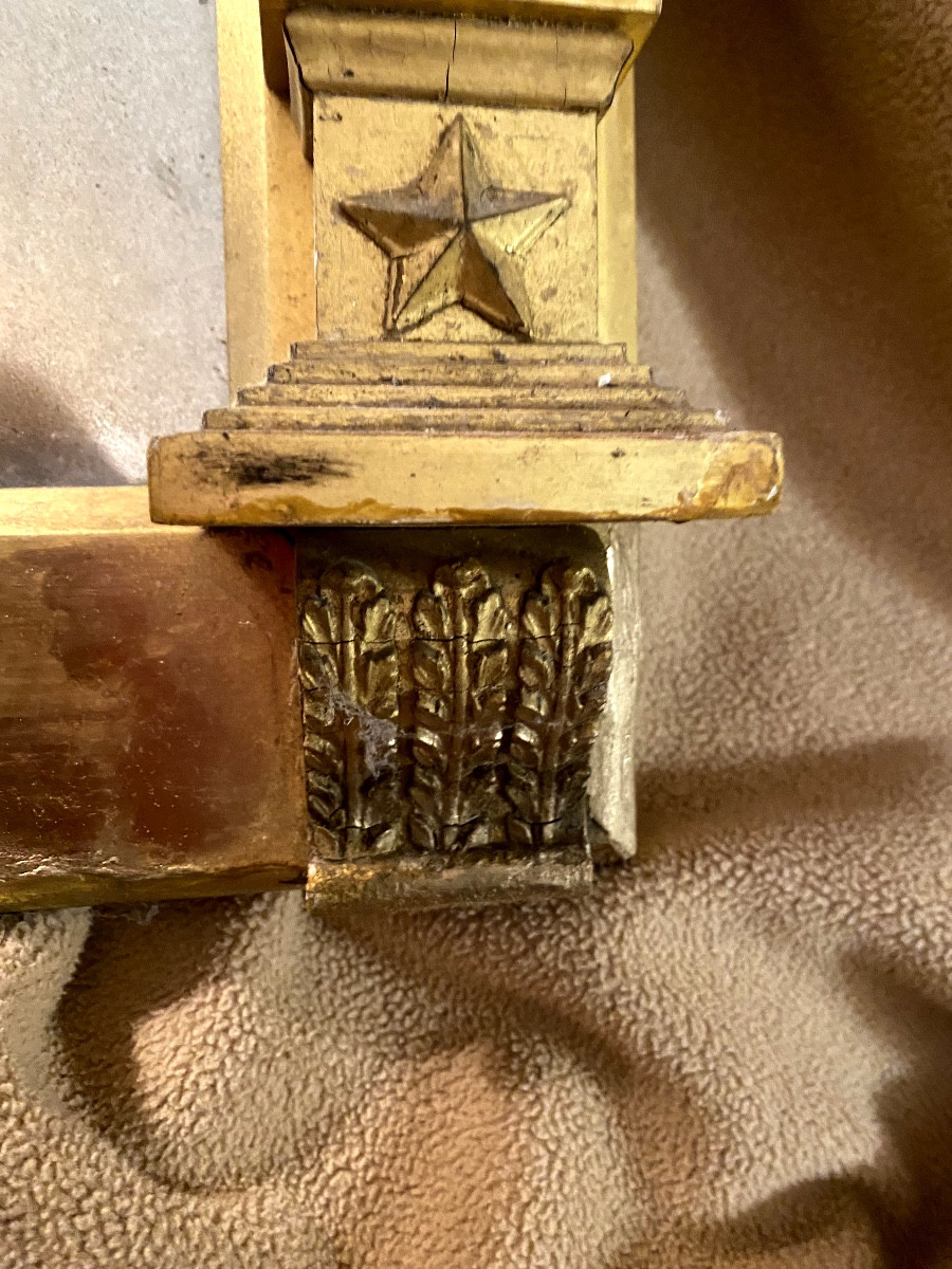 19th Century Gilded Wooden "masonic" Mirror With Columns Featuring Celestial Spheres And A Compass And Square Pediment-photo-7