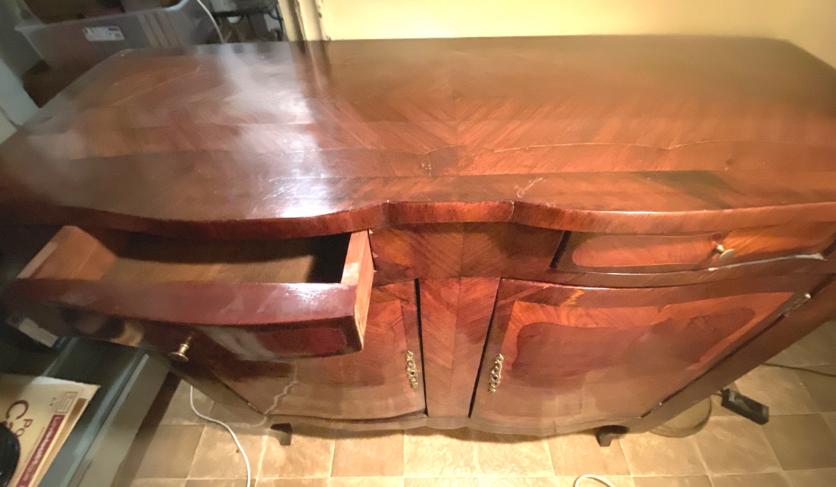 Elégant meuble Louis XV deux portes deux tiroirs en marqueterie a façade mouvementée XVIIIème-photo-5