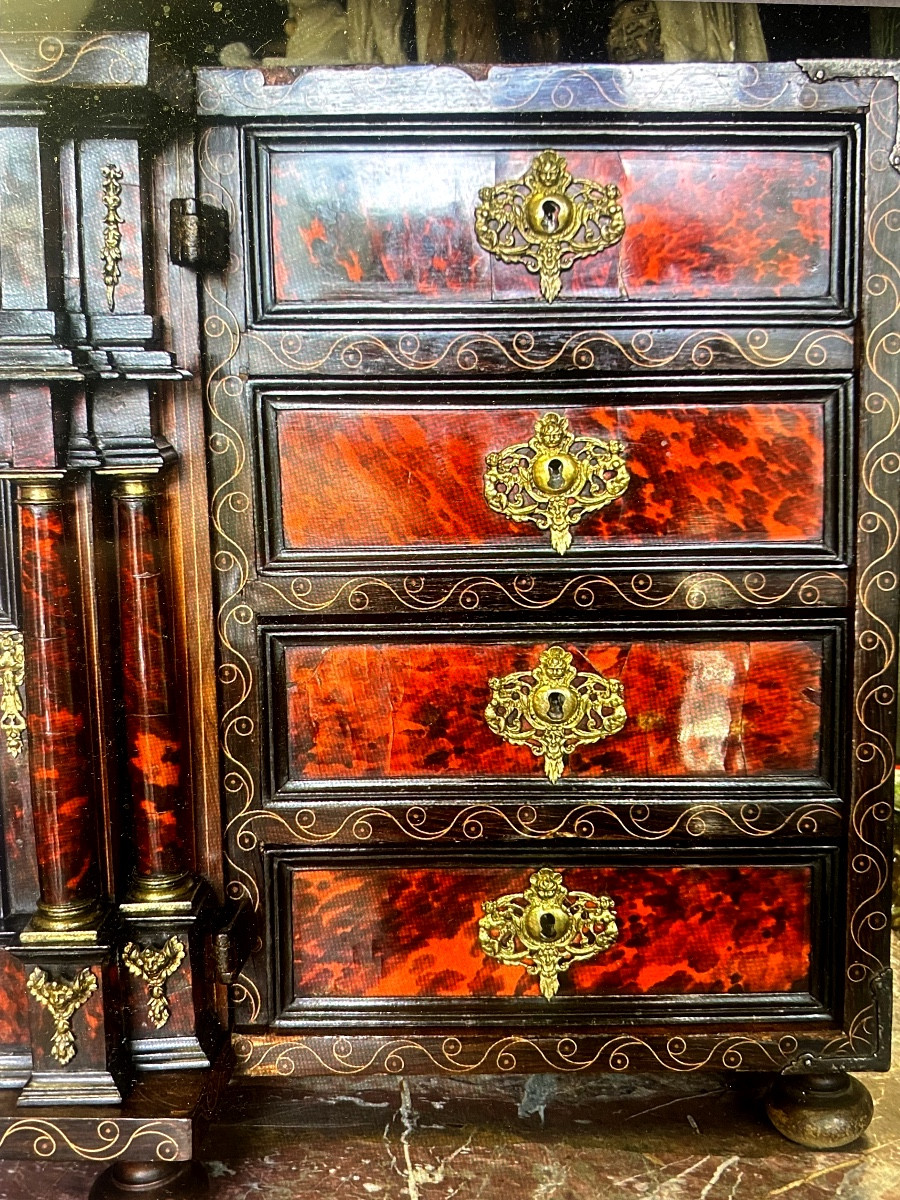 Cabinet de Table" Architectural "écaille rouge bronzes palissandre & ébène du XVIIème Anversois-photo-4