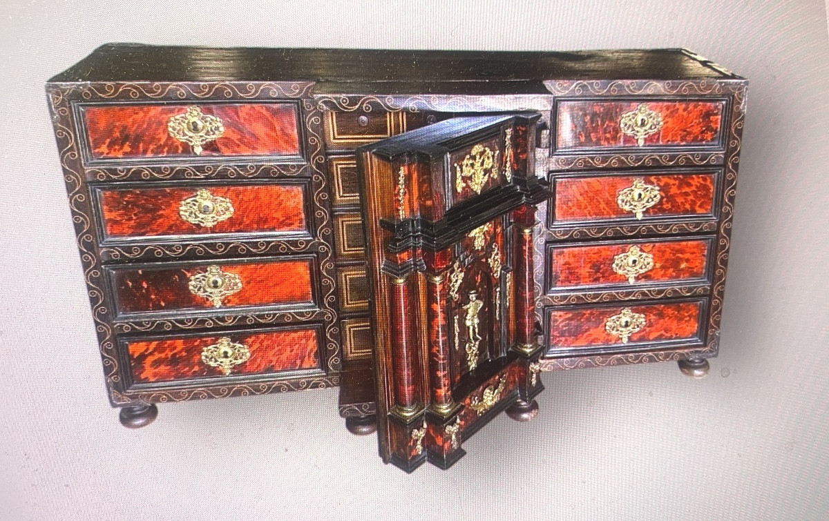 Cabinet de Table" Architectural "écaille rouge bronzes palissandre & ébène du XVIIème Anversois-photo-6