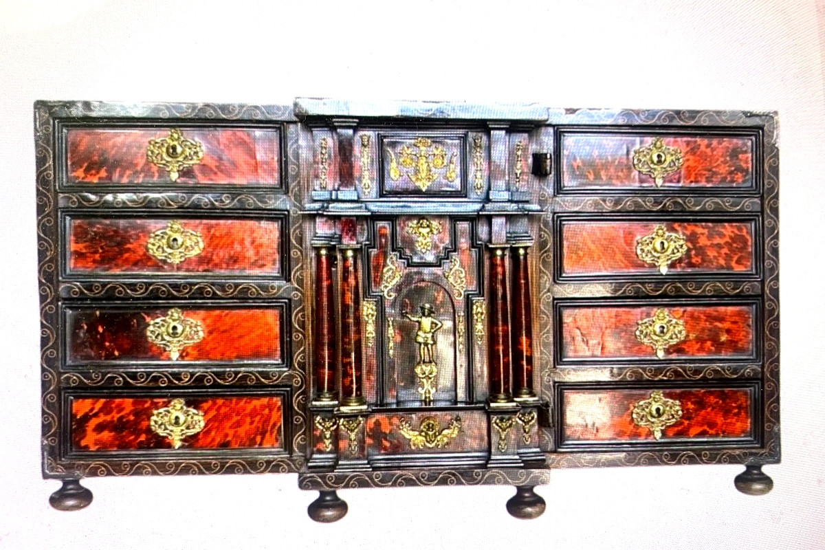 Cabinet de Table" Architectural "écaille rouge bronzes palissandre & ébène du XVIIème Anversois