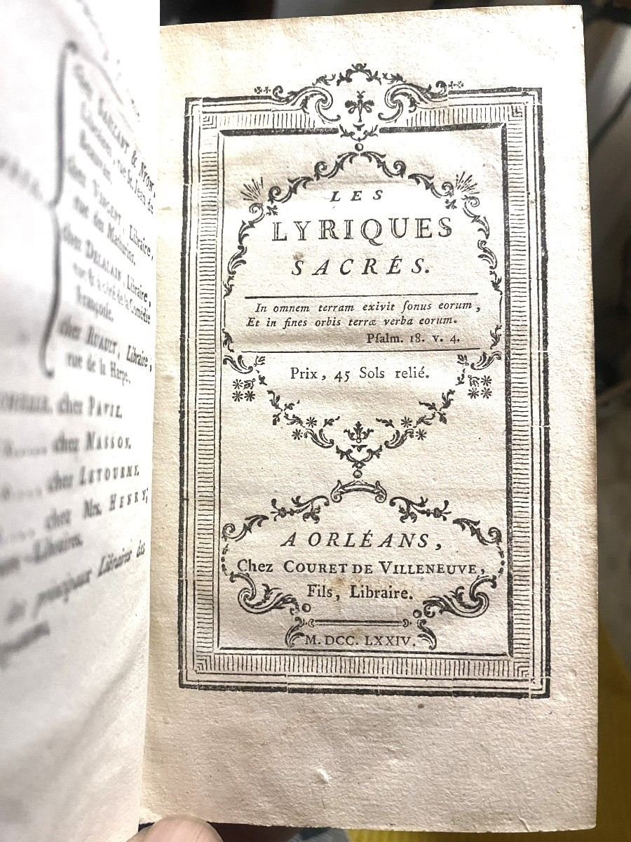 Book With The "arms Of Jouffroy De Gonsans": In 16: "the Sacred Lyric Poems", A Orléans. 1774.-photo-4