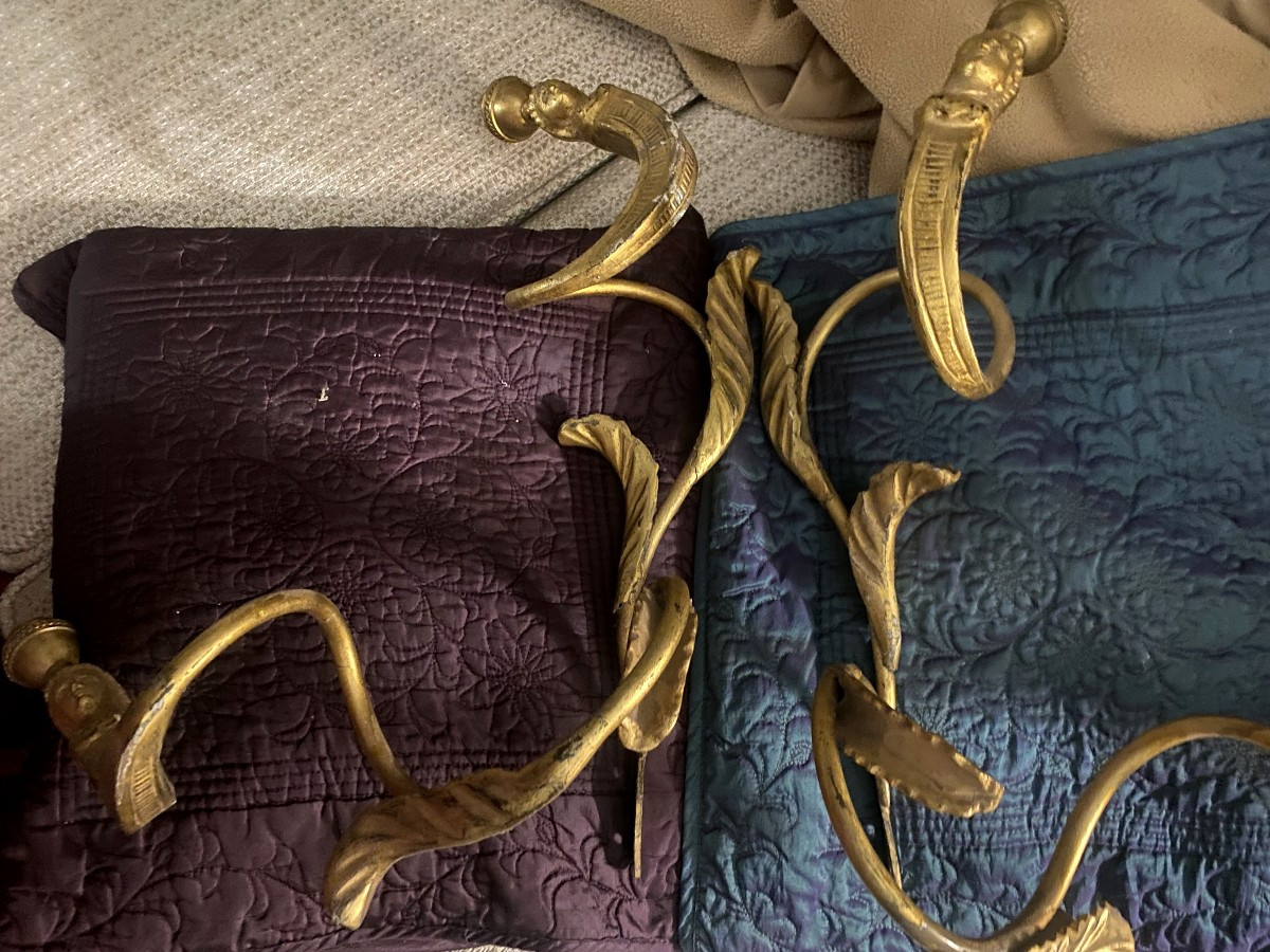  Fine Paire d'Appliques aériennes en bronze et bois doré " Retour d'Egypte"  d'Epoque XIX ème .-photo-4