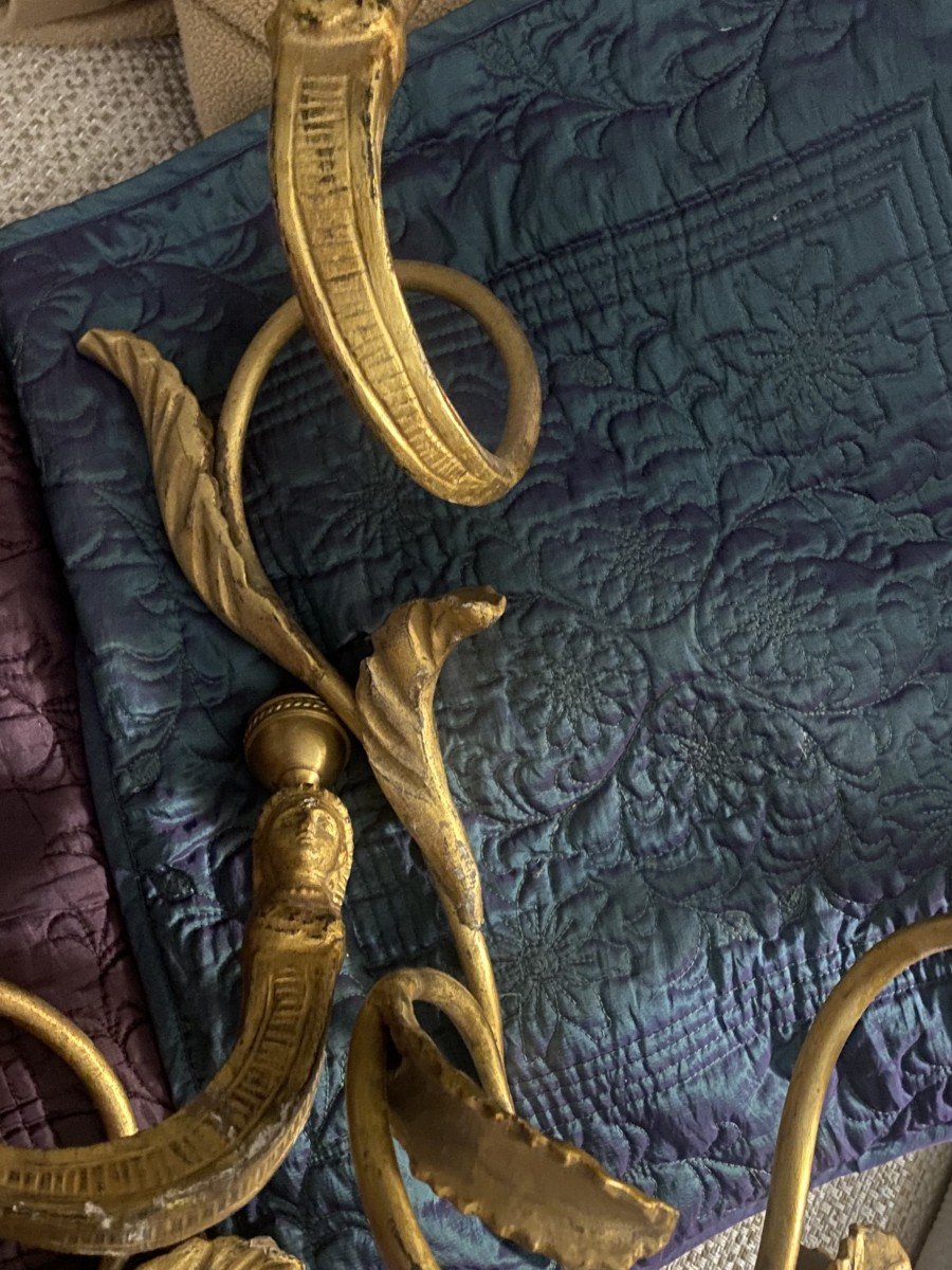  Fine Paire d'Appliques aériennes en bronze et bois doré " Retour d'Egypte"  d'Epoque XIX ème .-photo-1