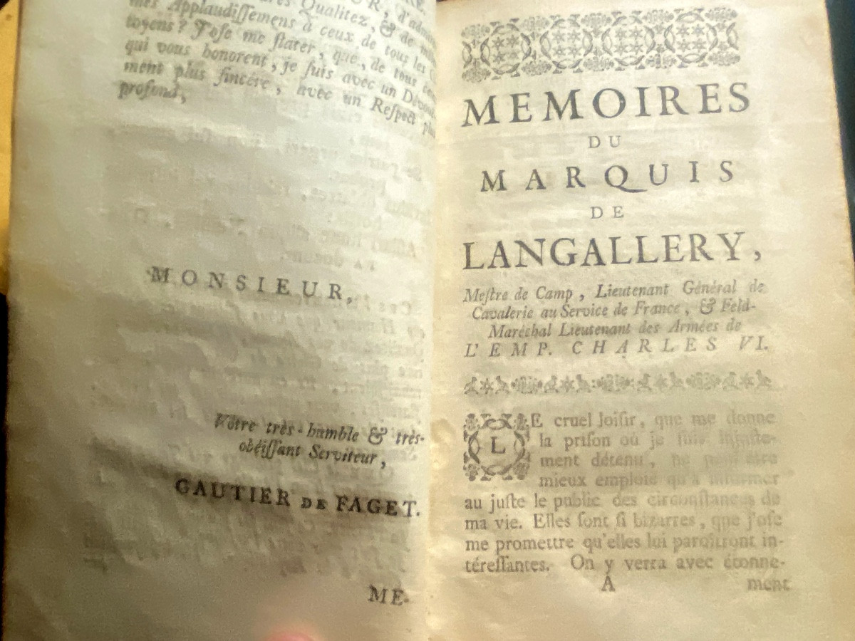"memoirs Of The Marquis De Langallery", Lieutenant General &c. Under Charles Vi; 1 Vol. In 12mo. 1743-photo-4