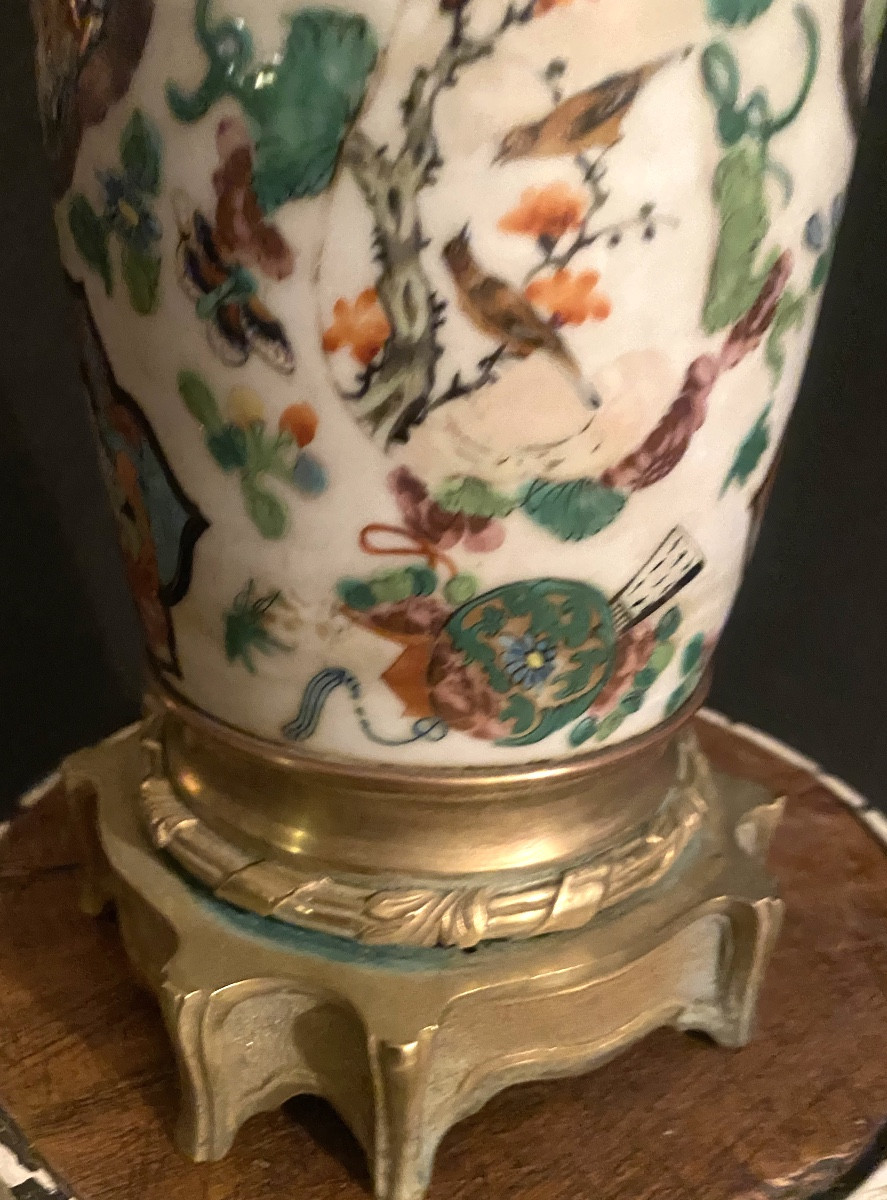 "canton" Porcelain Lamp, China, 18th Century, Composed Of A Vase With A Chiseled Bronze Mount-photo-3