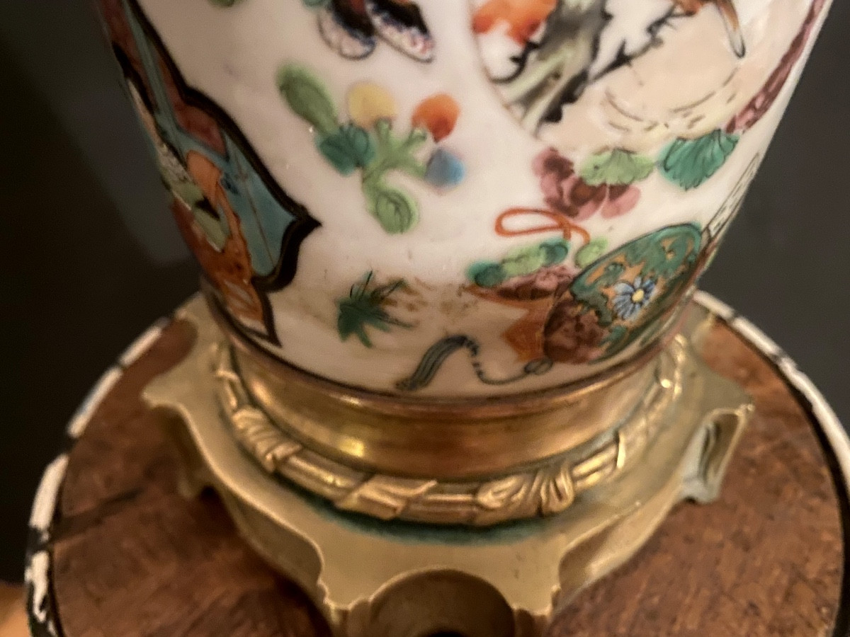 "canton" Porcelain Lamp, China, 18th Century, Composed Of A Vase With A Chiseled Bronze Mount-photo-4