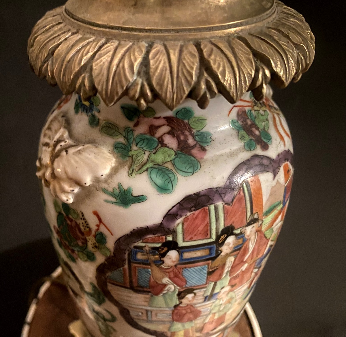 "canton" Porcelain Lamp, China, 18th Century, Composed Of A Vase With A Chiseled Bronze Mount-photo-5