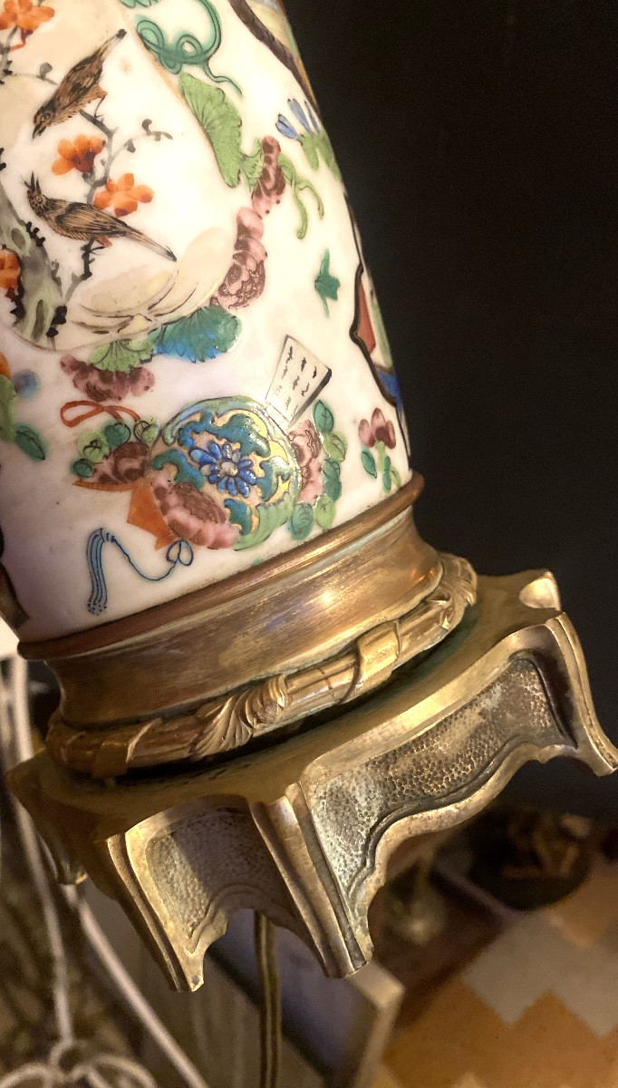 "canton" Porcelain Lamp, China, 18th Century, Composed Of A Vase With A Chiseled Bronze Mount-photo-8