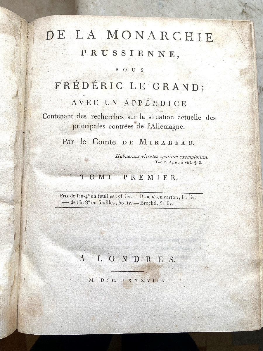 De la Monarchie Prussienne , sous Frédéric le Grand : par le Comte de Mirabeau 4vol In4 + Atlas-photo-3