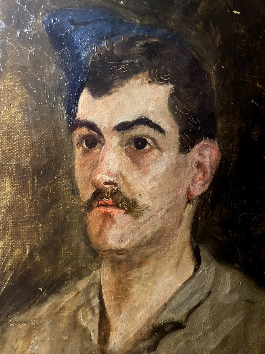Portrait Of A Young Soldier In A Cap By M. Cuillière In Toulouse, Student Of Delacroix, Circa 1905-photo-2